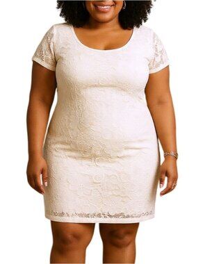 Tiana B. Size XXL Dress Floral Crochet Lace Ivory Elegant Fully Lined Nude Base